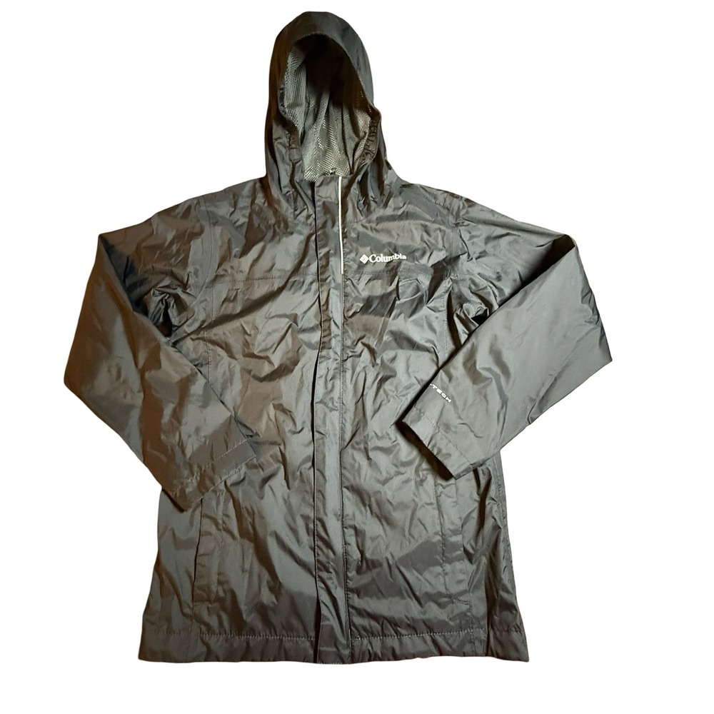 Columbia Glennaker Rain Jacket Kids Medium 10/12 Black Hooded Windbreaker